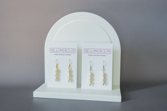 White Triple Pearl Earrings