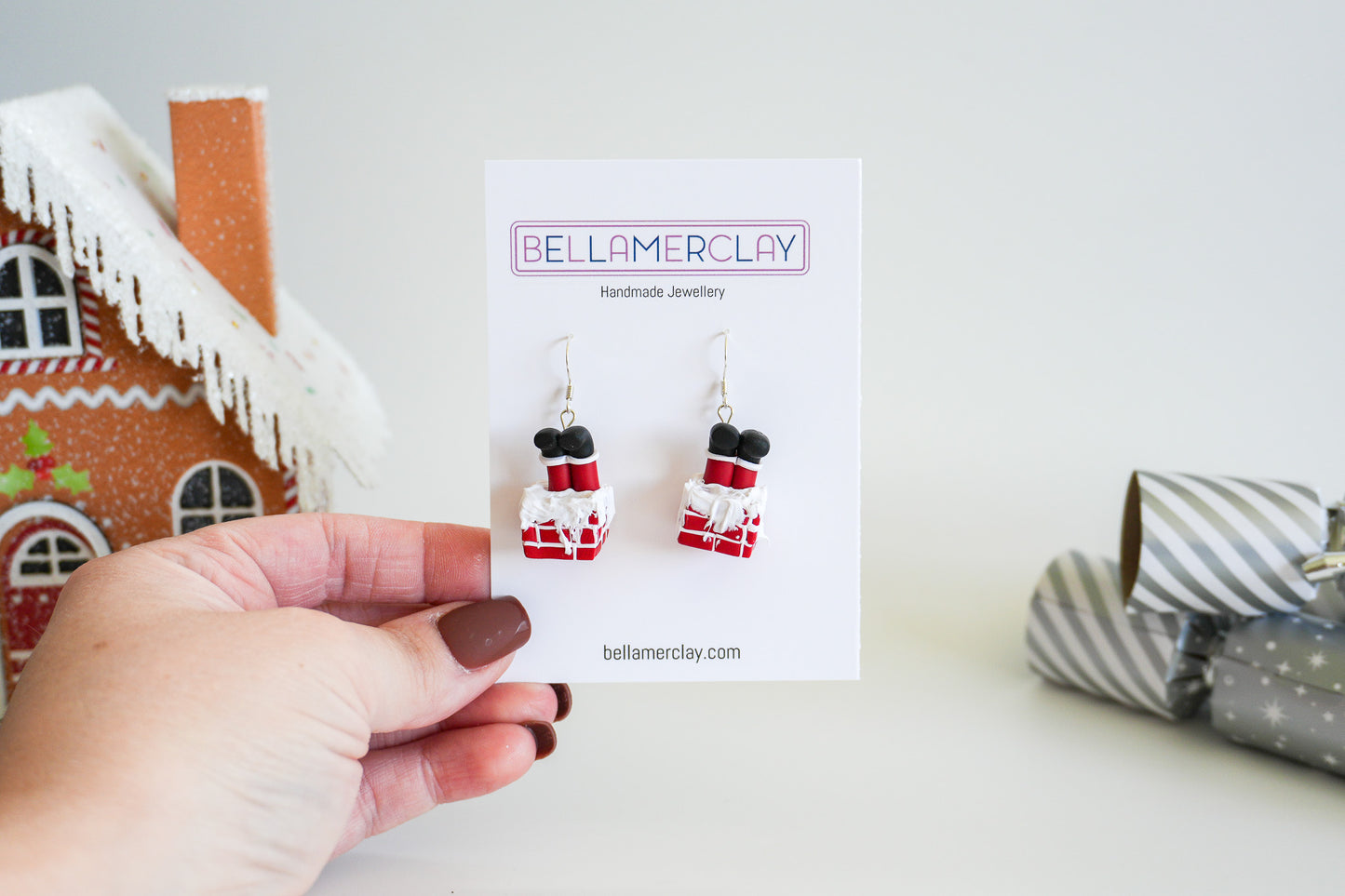 3D Santa Stuck in a Chimney Earrings