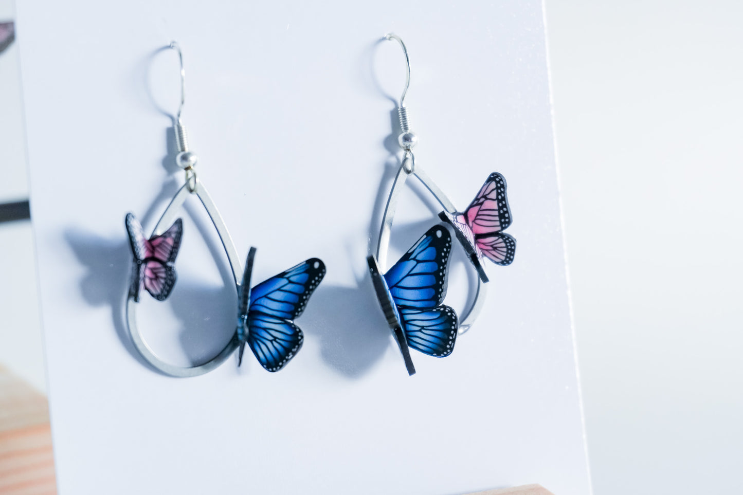 Dual Butterfly Tear Drop Earrings