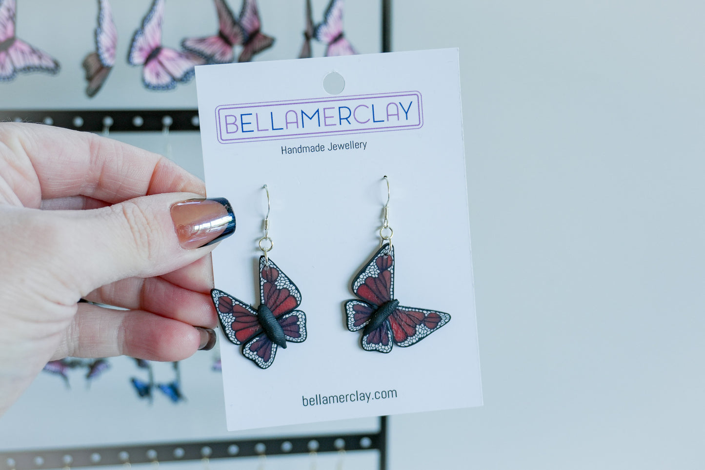 Translucent Monarch Butterfly wide Wing Earrings