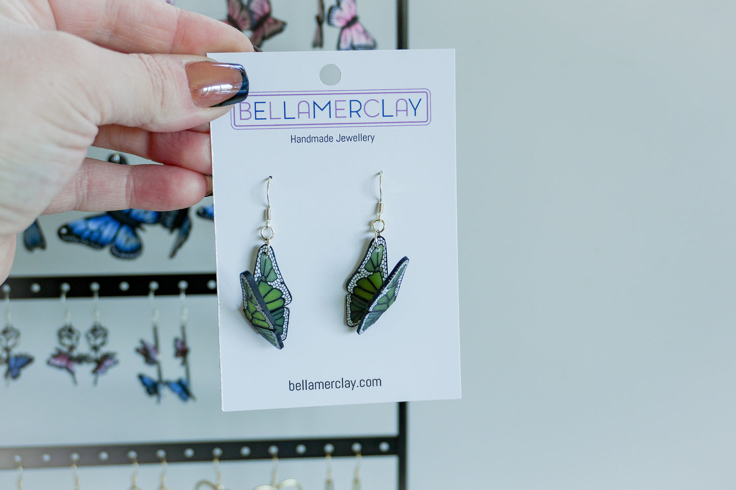 Green Folded Wing Butterfly Earrings