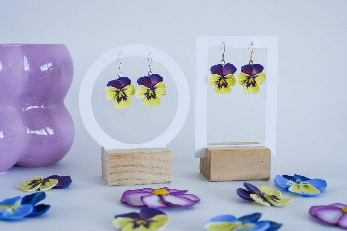 Purple and Yellow Pansy Earrings