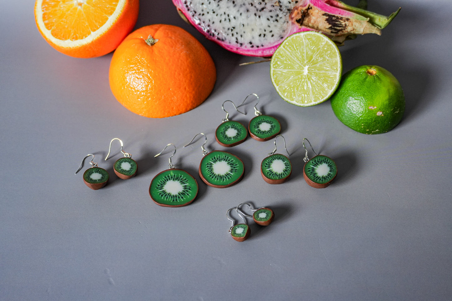 Green Kiwi Fruit Earrings