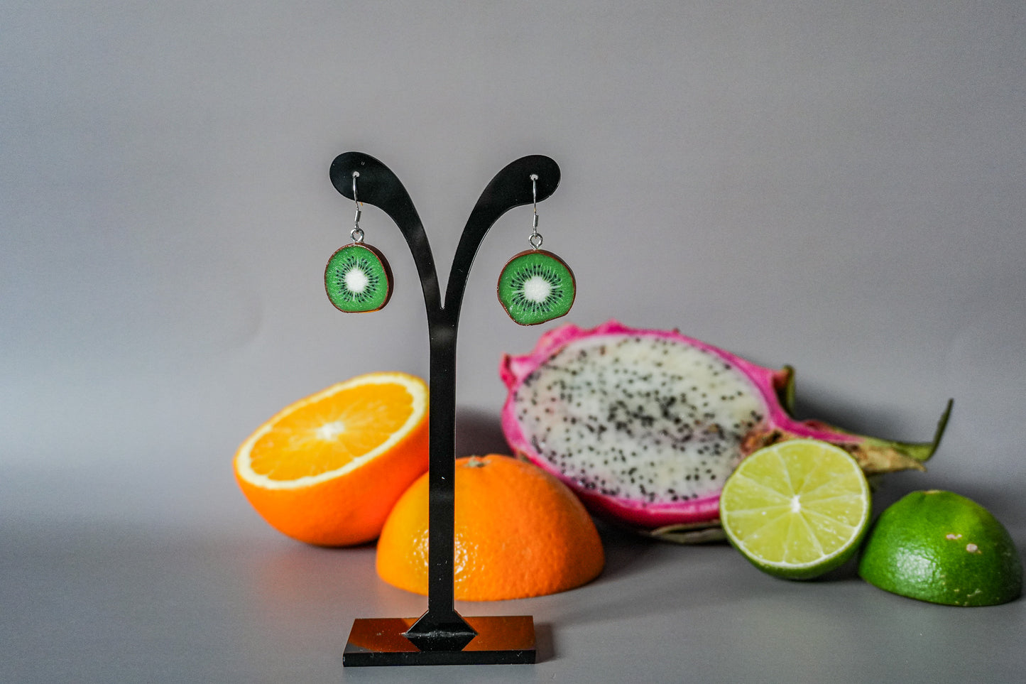 Green Kiwi Fruit Earrings