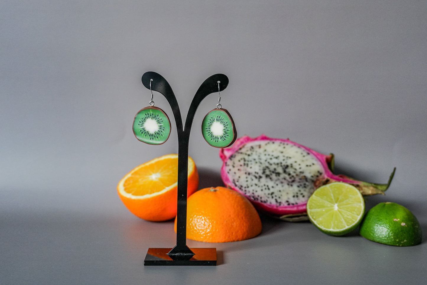 Green Kiwi Fruit Earrings