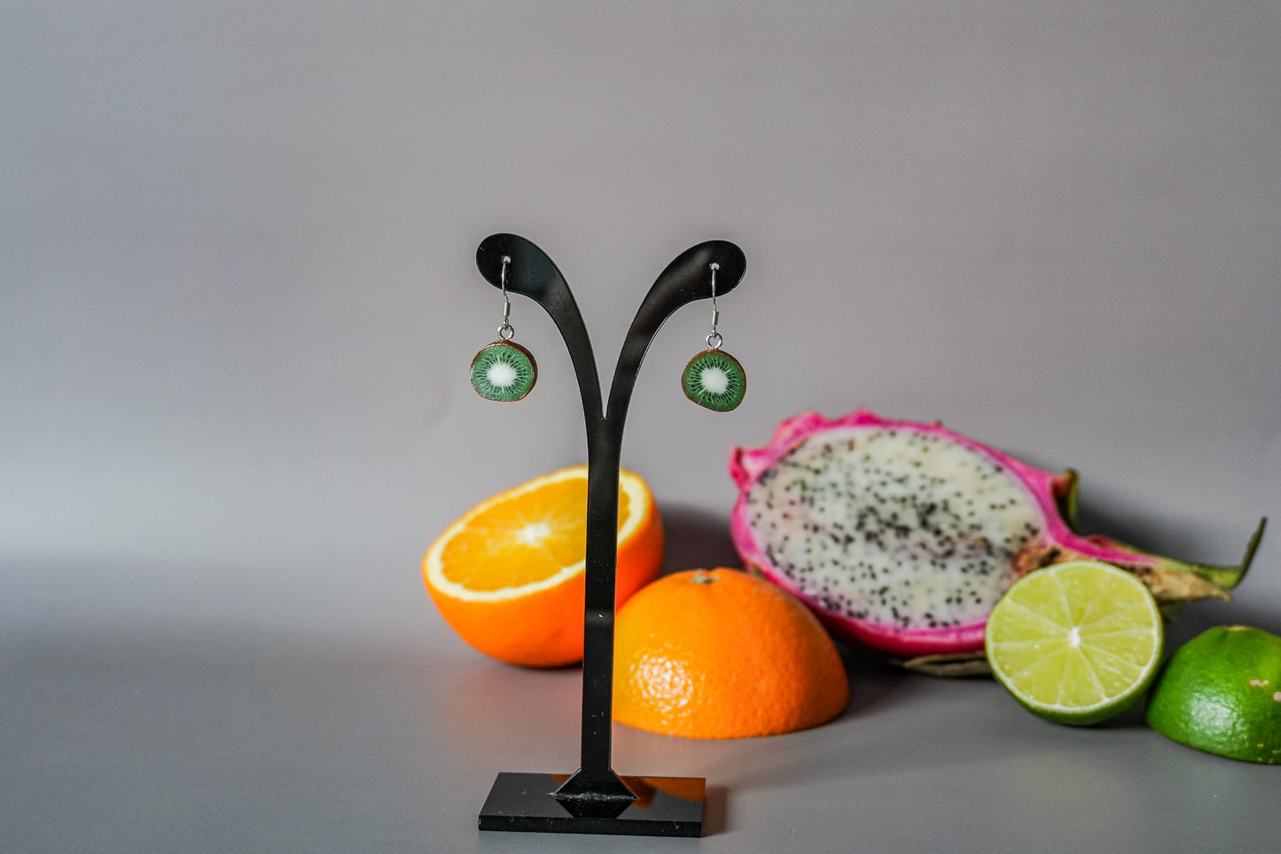 Green Kiwi Fruit Earrings