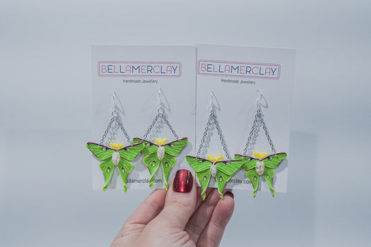 Chained Luna Moth Earrings