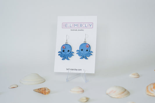 Blue Octopus Earrings