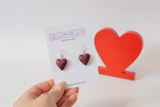 Maroon Puffy Heart Earrings