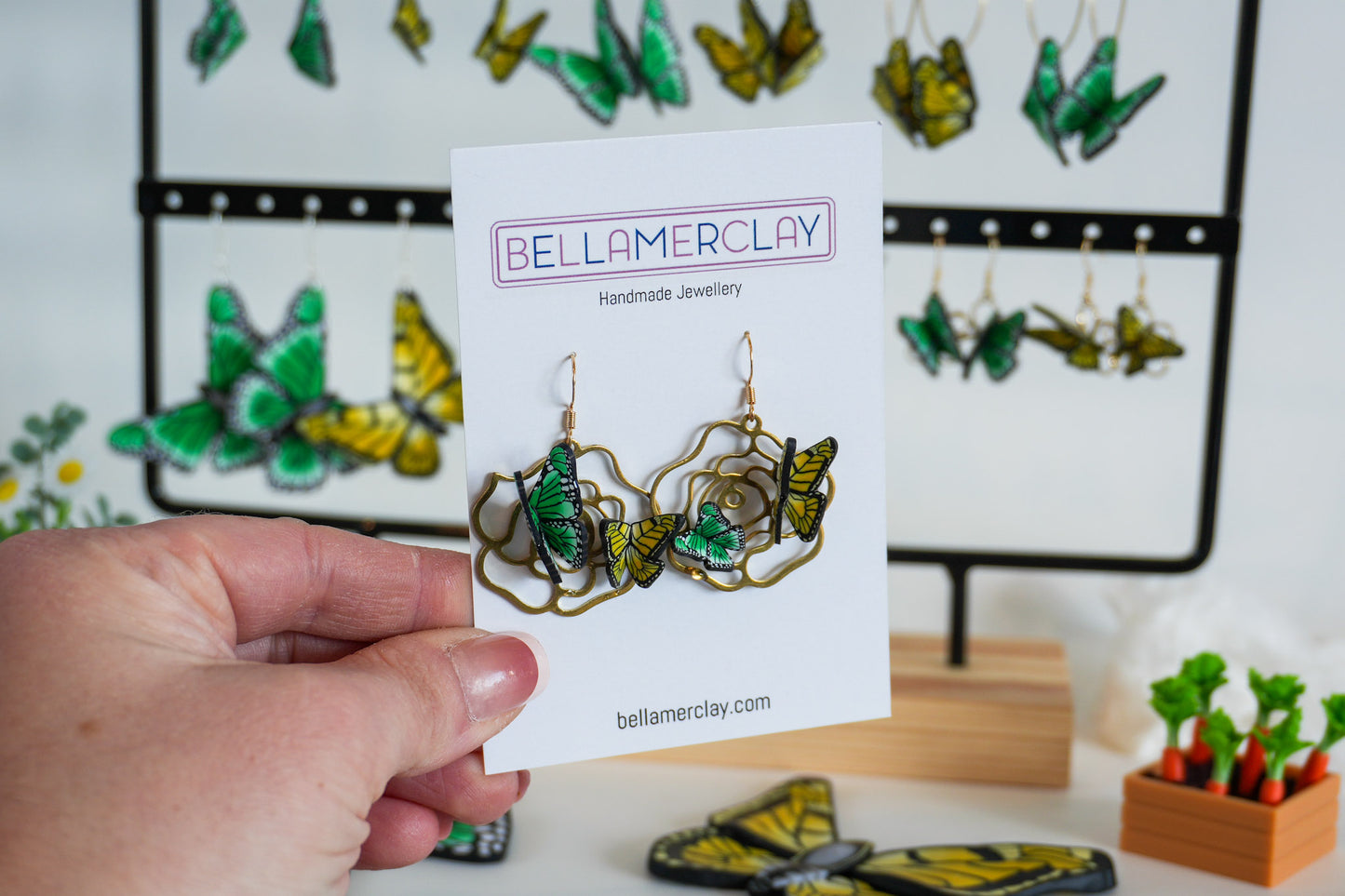 Brass Rose Butterfly Earrings
