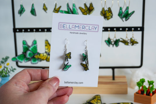 Yellow and Green Butterfly Pole Earrings