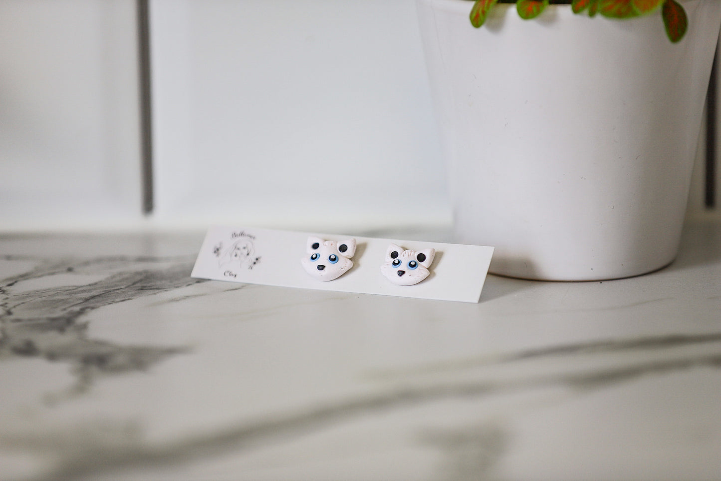 White Kitty Earring Studs