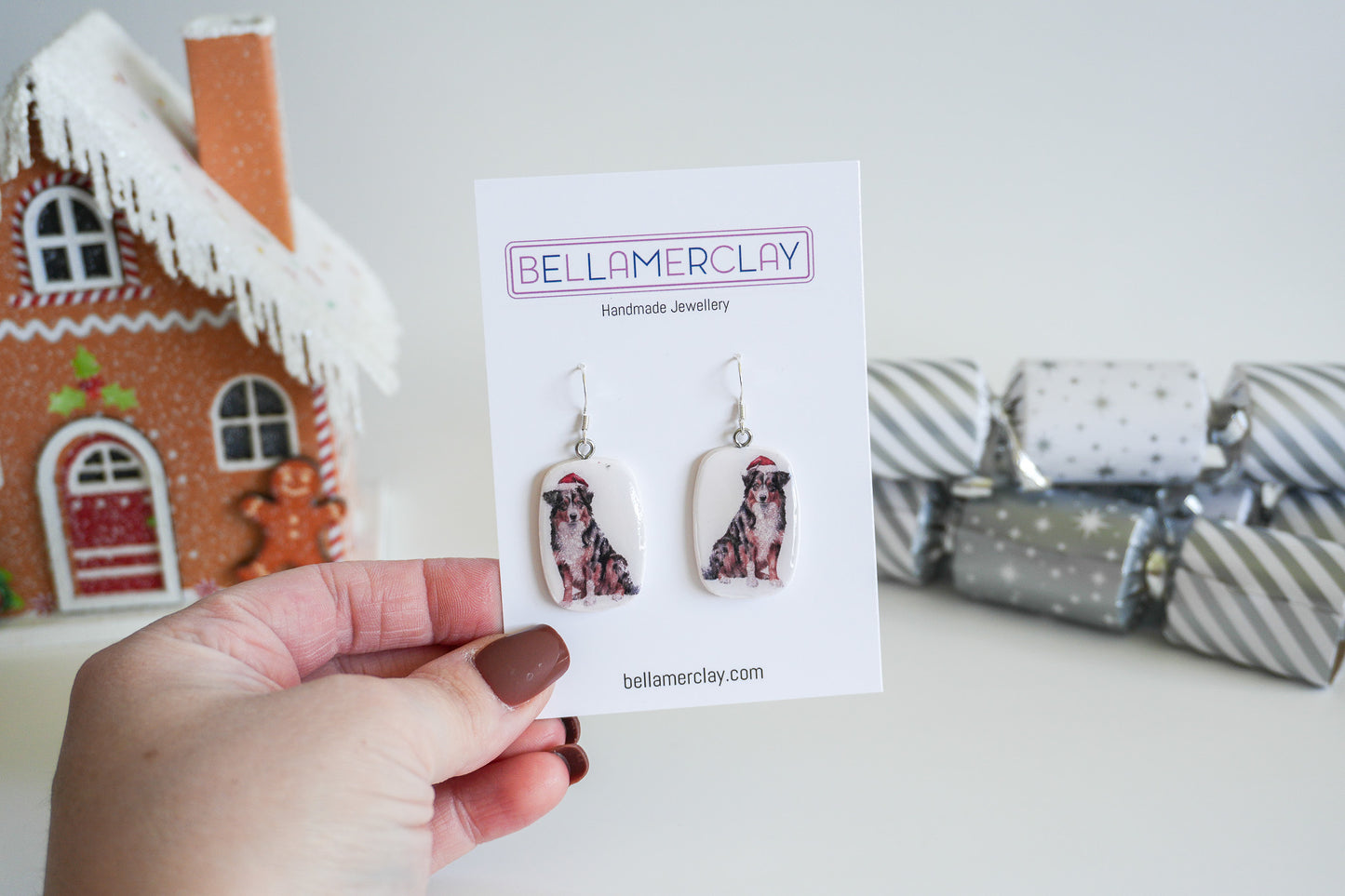 Christmas Boarder Collie Earrings