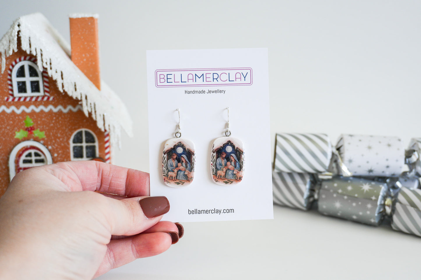 Nativity Scene Rectangle Earrings
