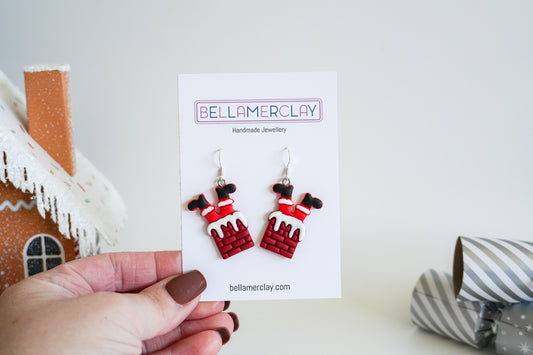 2D Santa Stuck in a Chimney Earrings