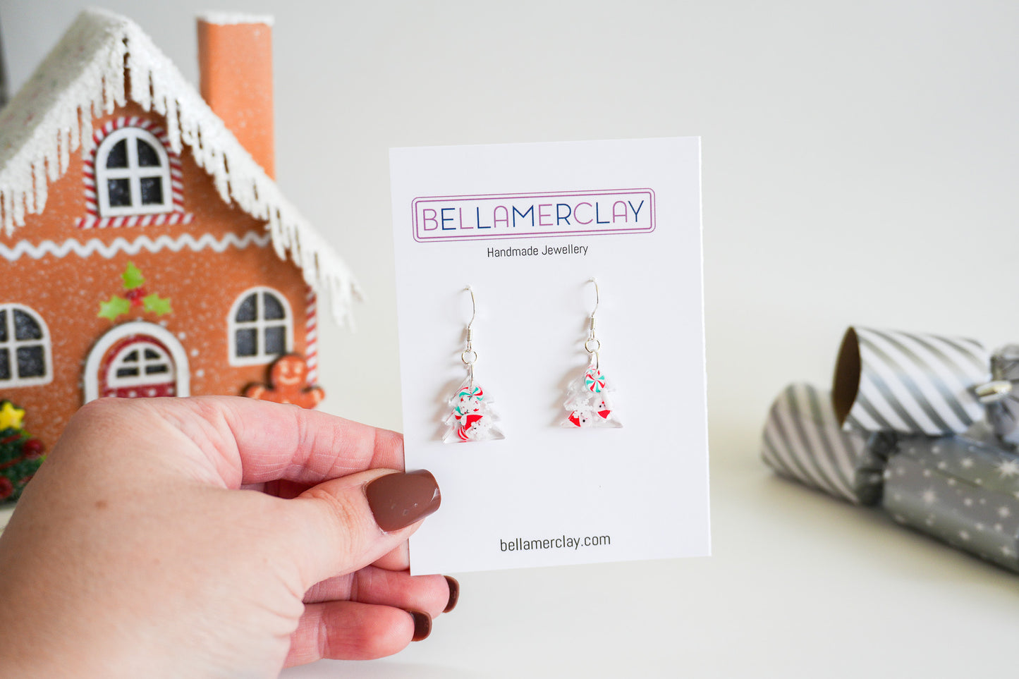 Resin Christmas Tree Earrings-Small