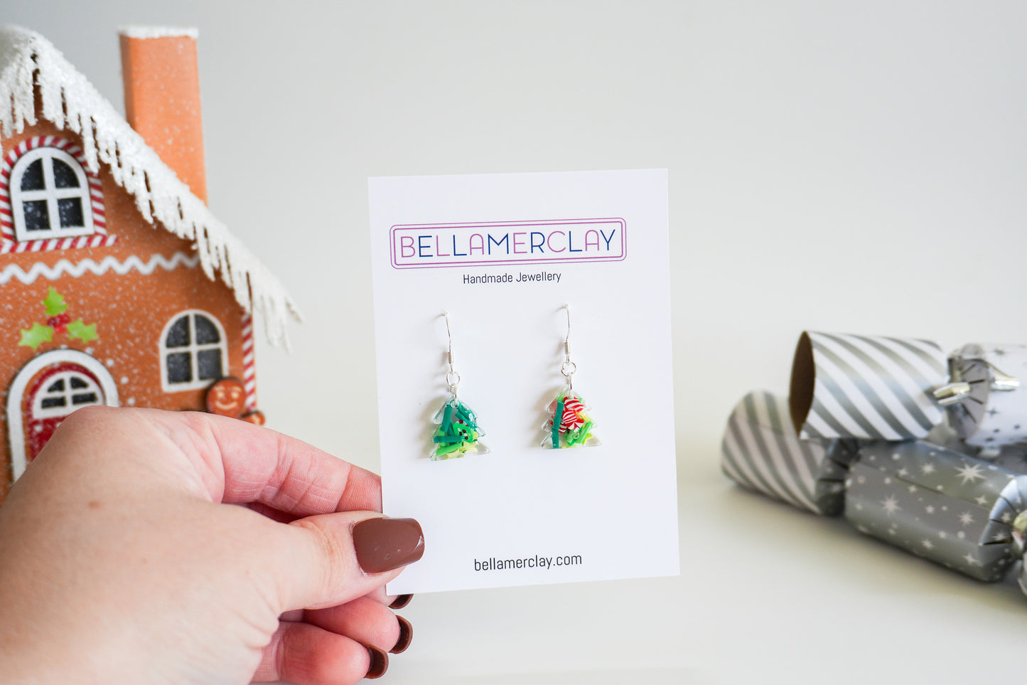 Resin Christmas Tree Earrings-Small