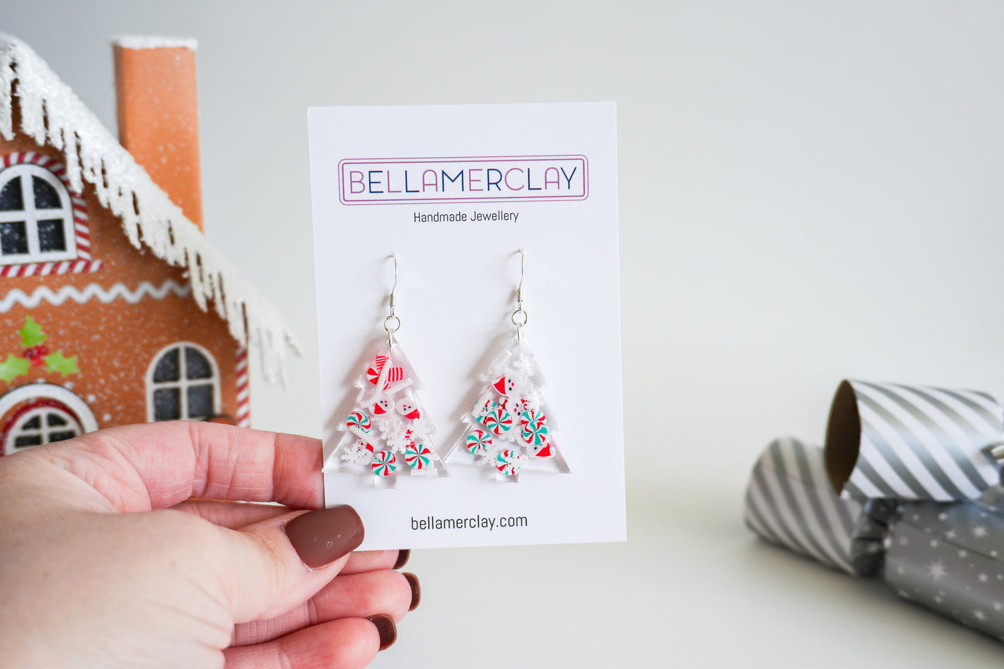 Resin Christmas Tree Earrings-Large