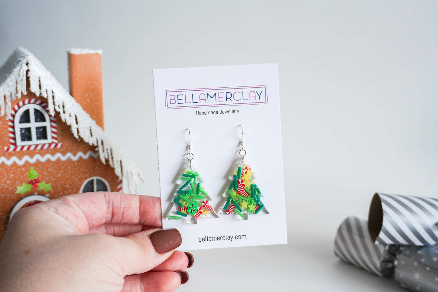Resin Christmas Tree Earrings-Large