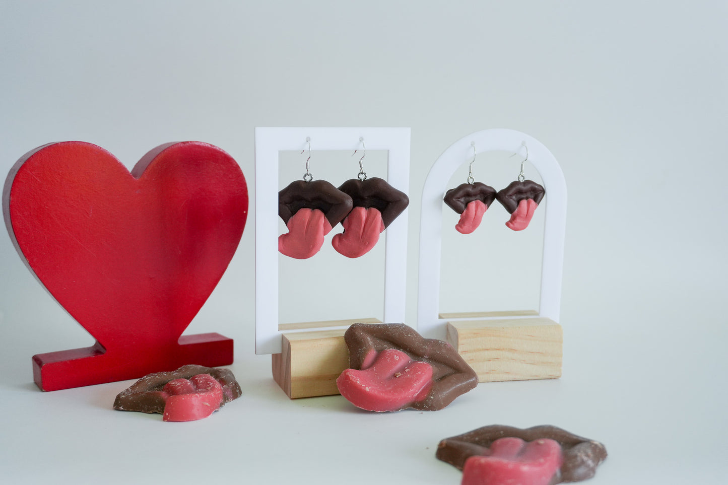 Raspberry Chocolate Mouth Earrings