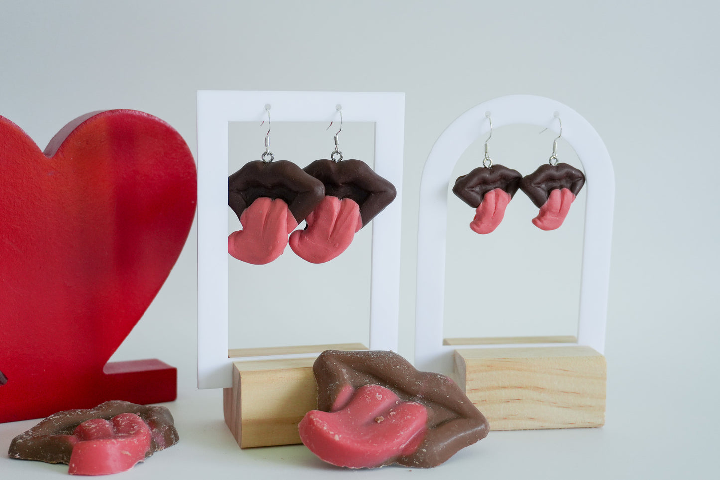 Raspberry Chocolate Mouth Earrings