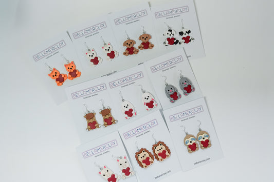 Heart Hug Animal Earrings