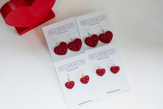 Maroon Heart Puzzle Earrings