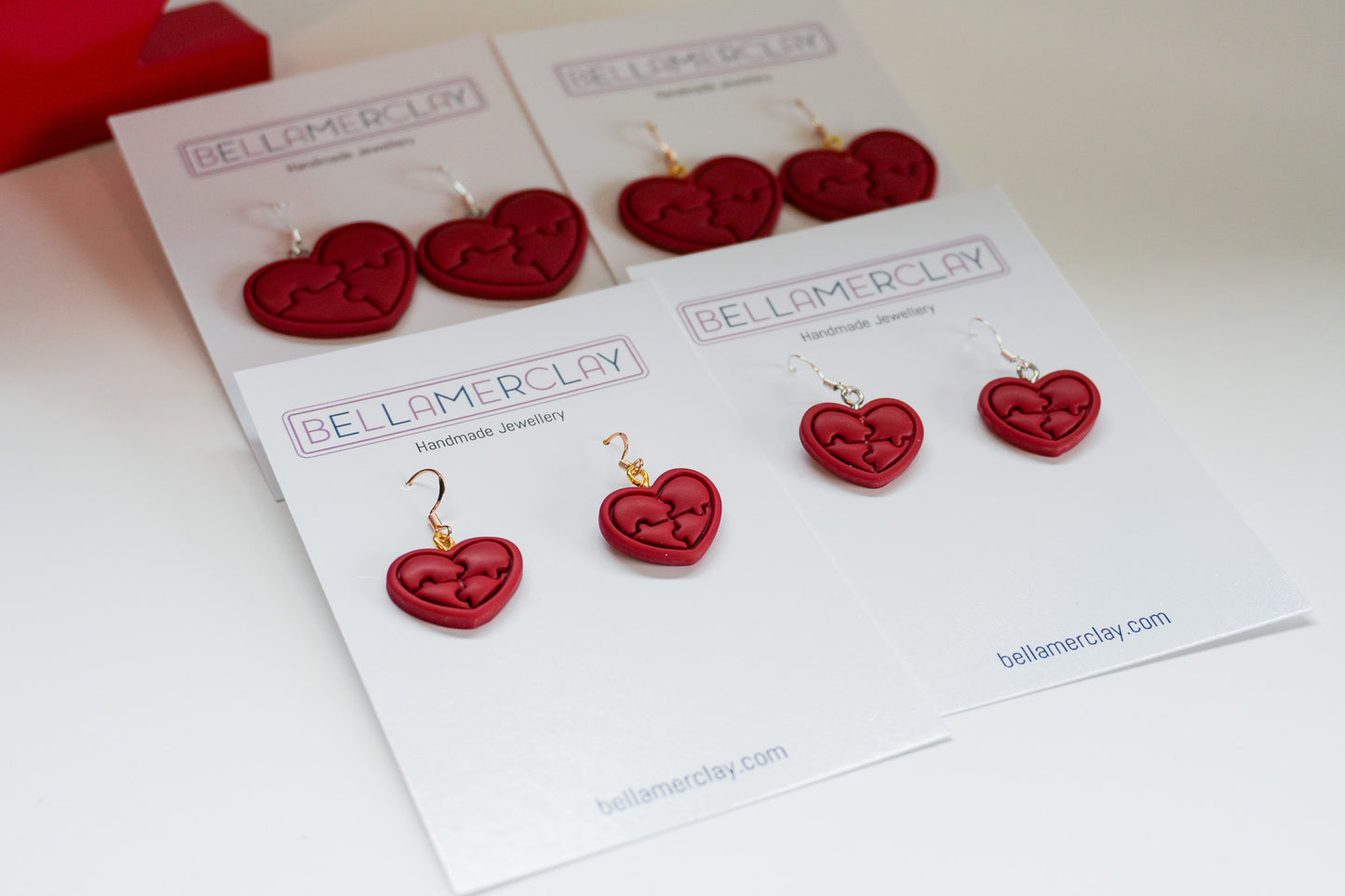 Maroon Heart Puzzle Earrings