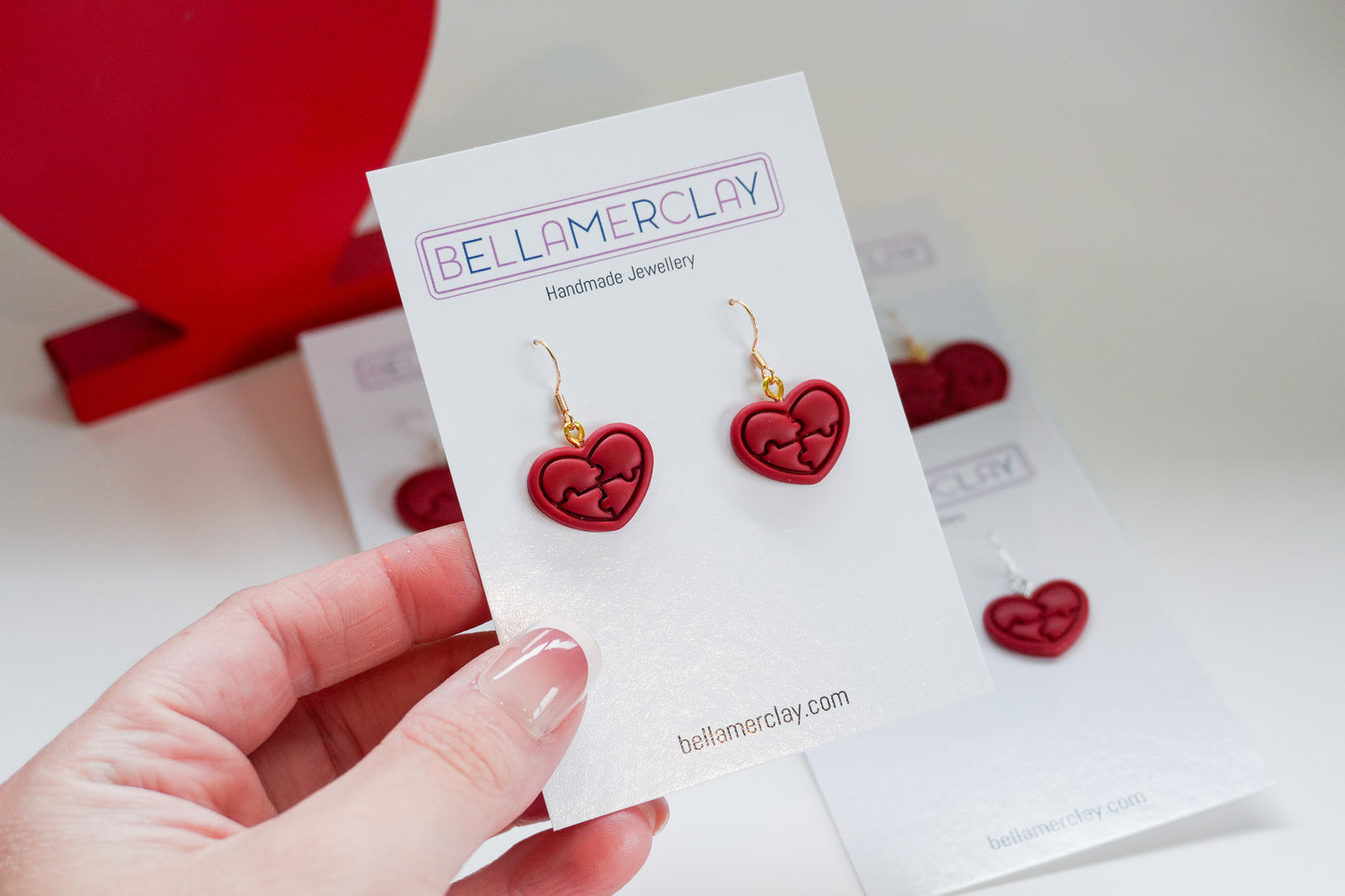 Maroon Heart Puzzle Earrings