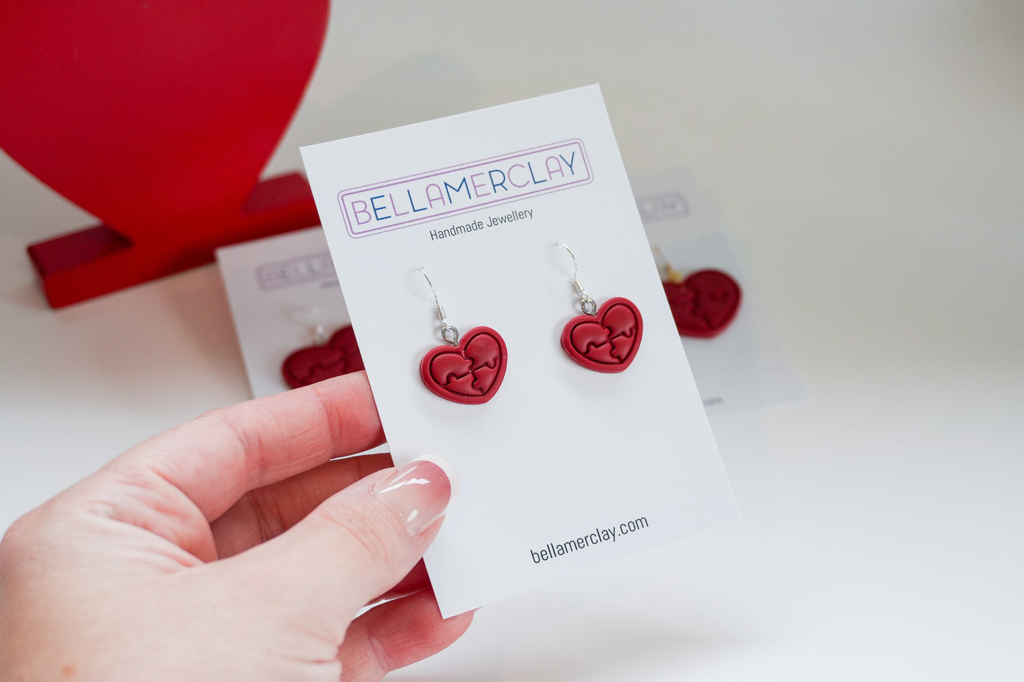 Maroon Heart Puzzle Earrings