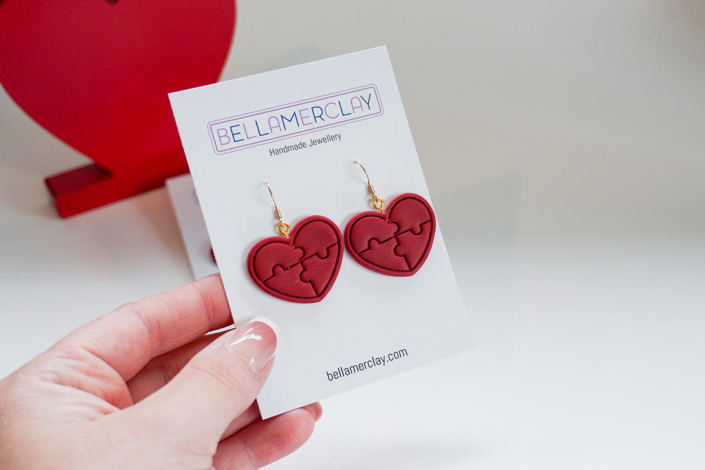 Maroon Heart Puzzle Earrings