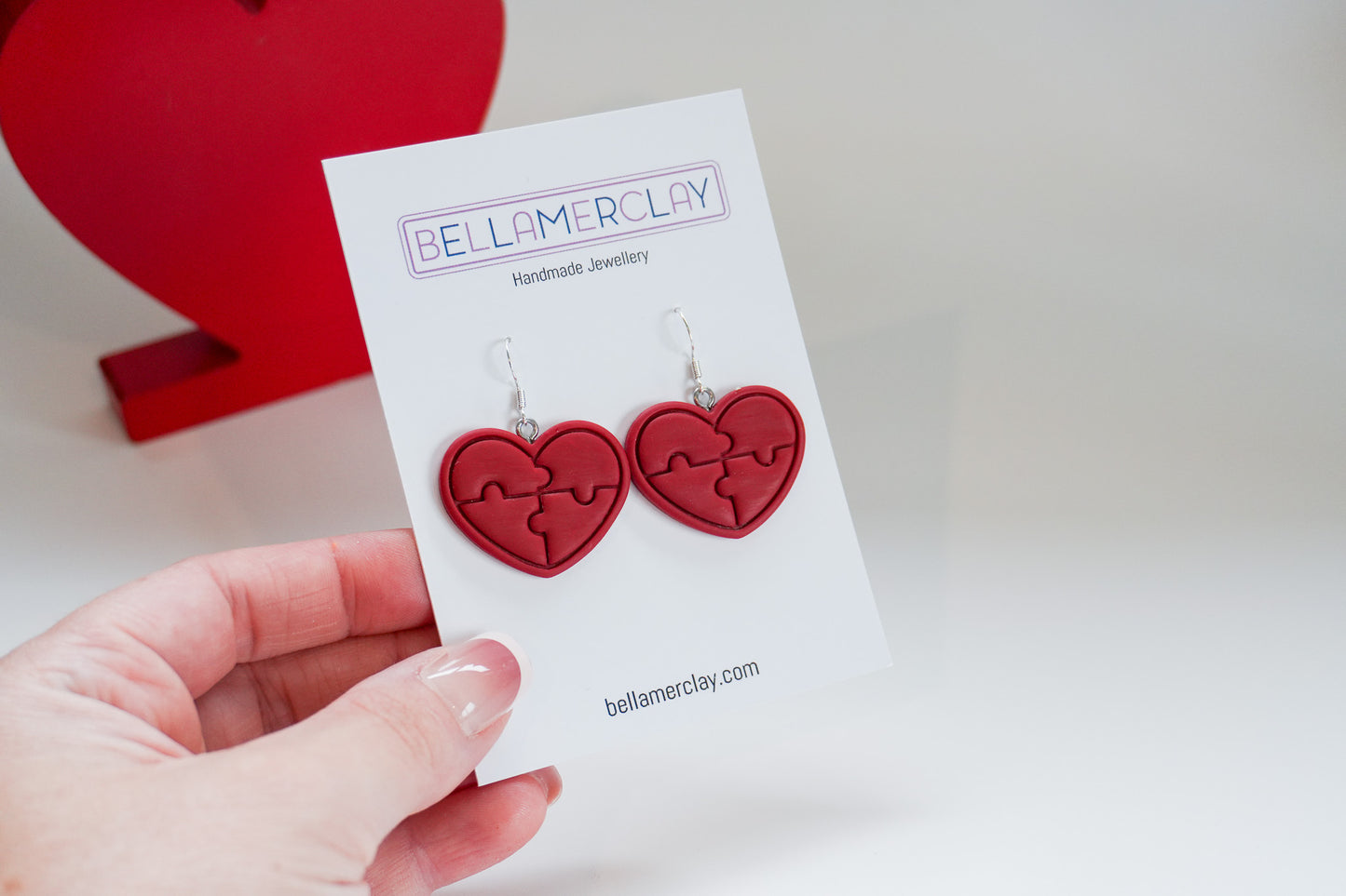 Maroon Heart Puzzle Earrings