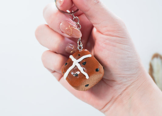 Hot cross bun keychain