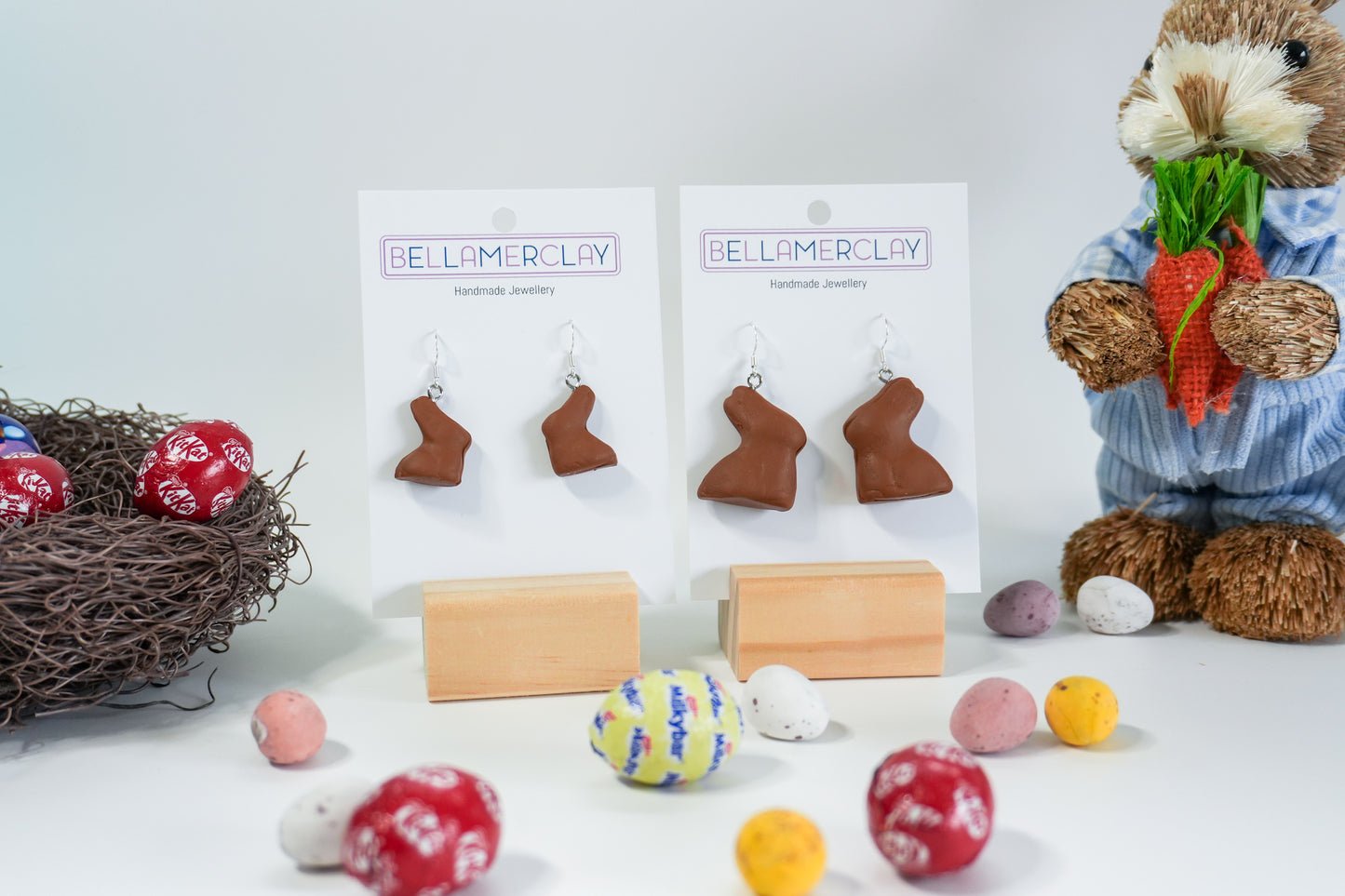 Solid Chocolate 3D Bunny Earrings