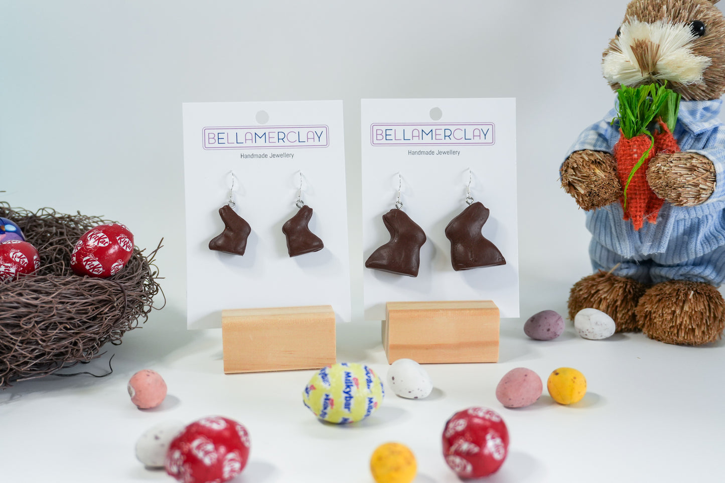 Solid Chocolate 3D Bunny Earrings