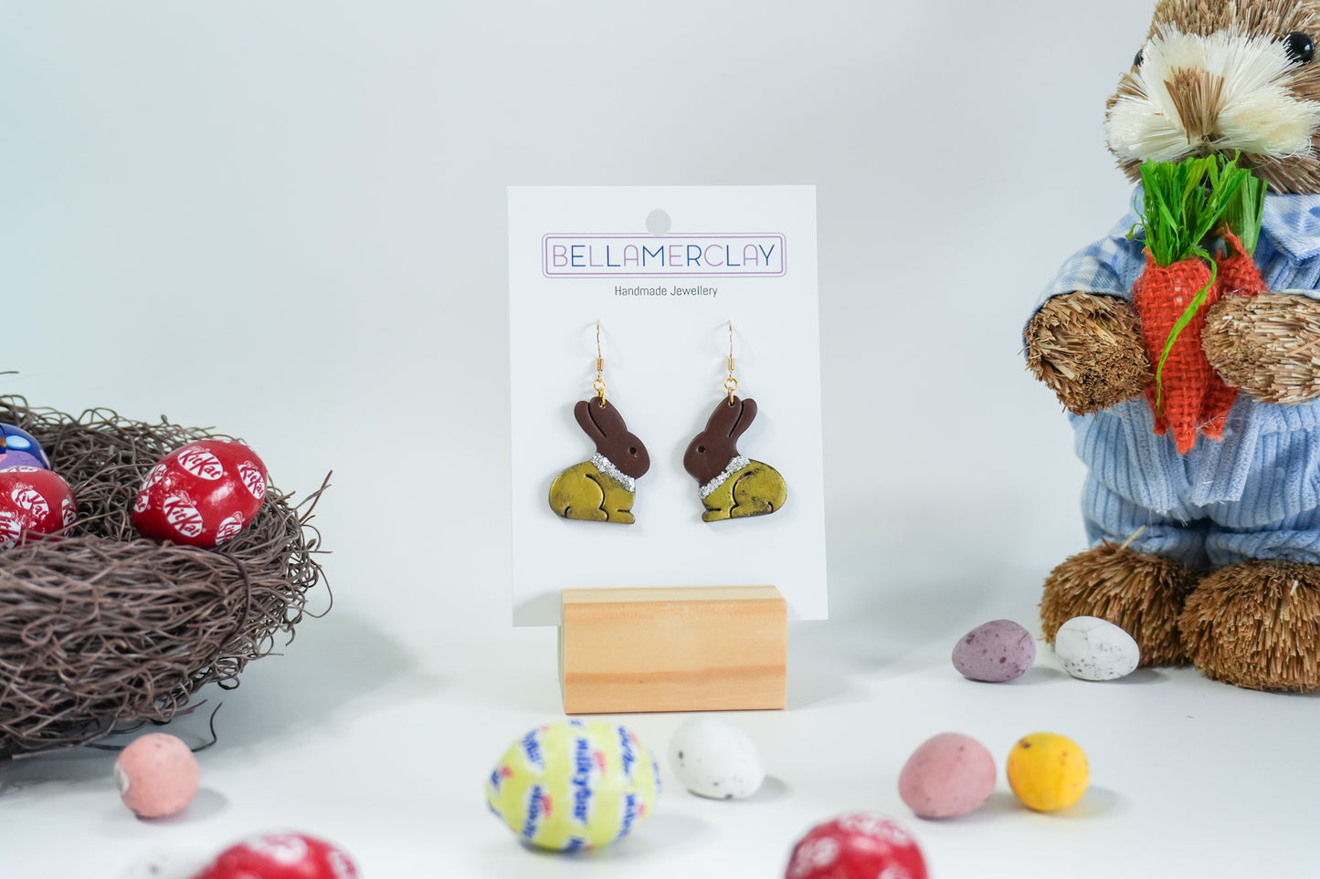 2D Chocolate Bunny Earrings