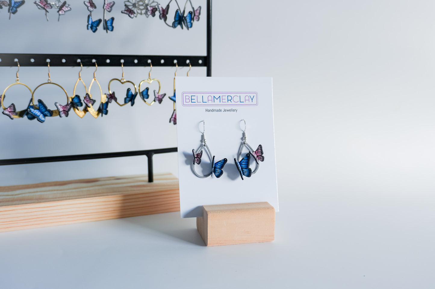 Dual Butterfly Tear Drop Earrings