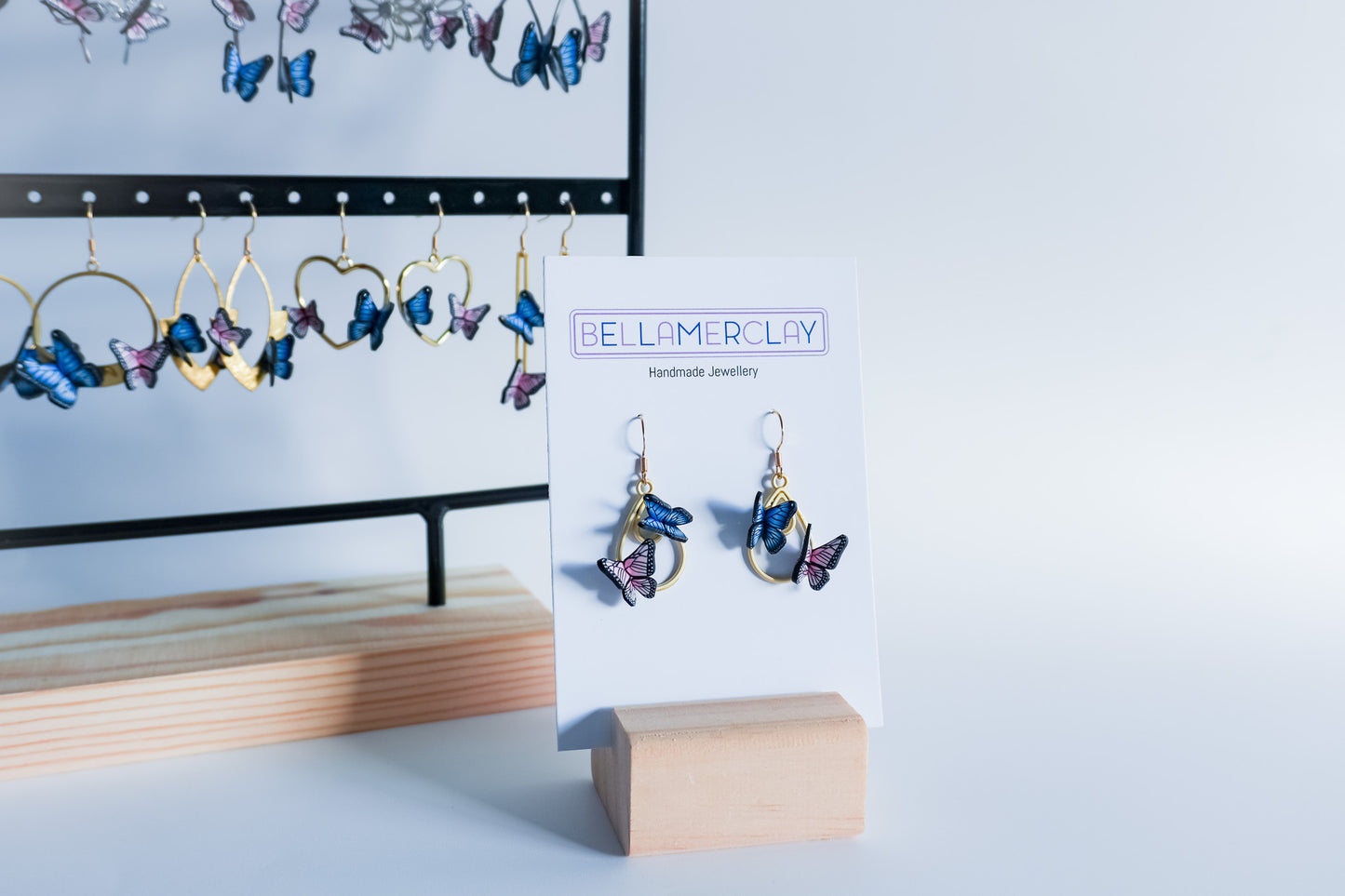 Gold Tear Drops Butterfly Earrings