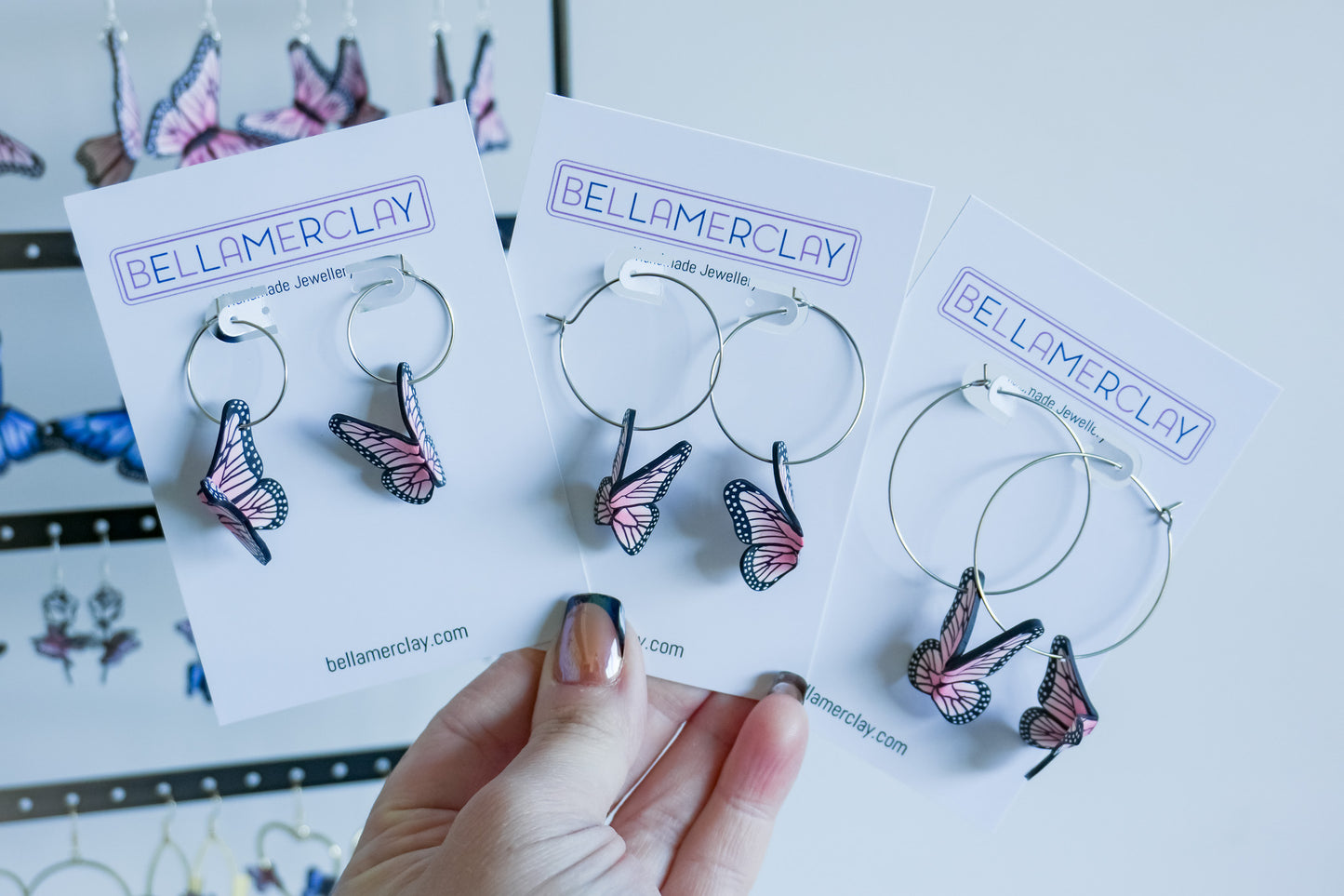 Pink Butterfly Silver Hoop Earrings