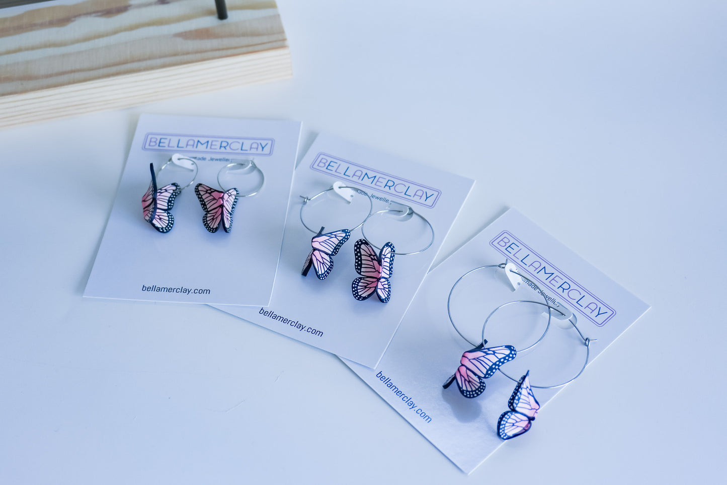 Pink Butterfly Silver Hoop Earrings