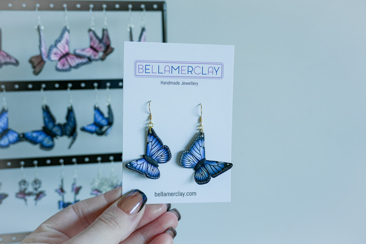 Slightly Bent Blue Butterfly Earrings