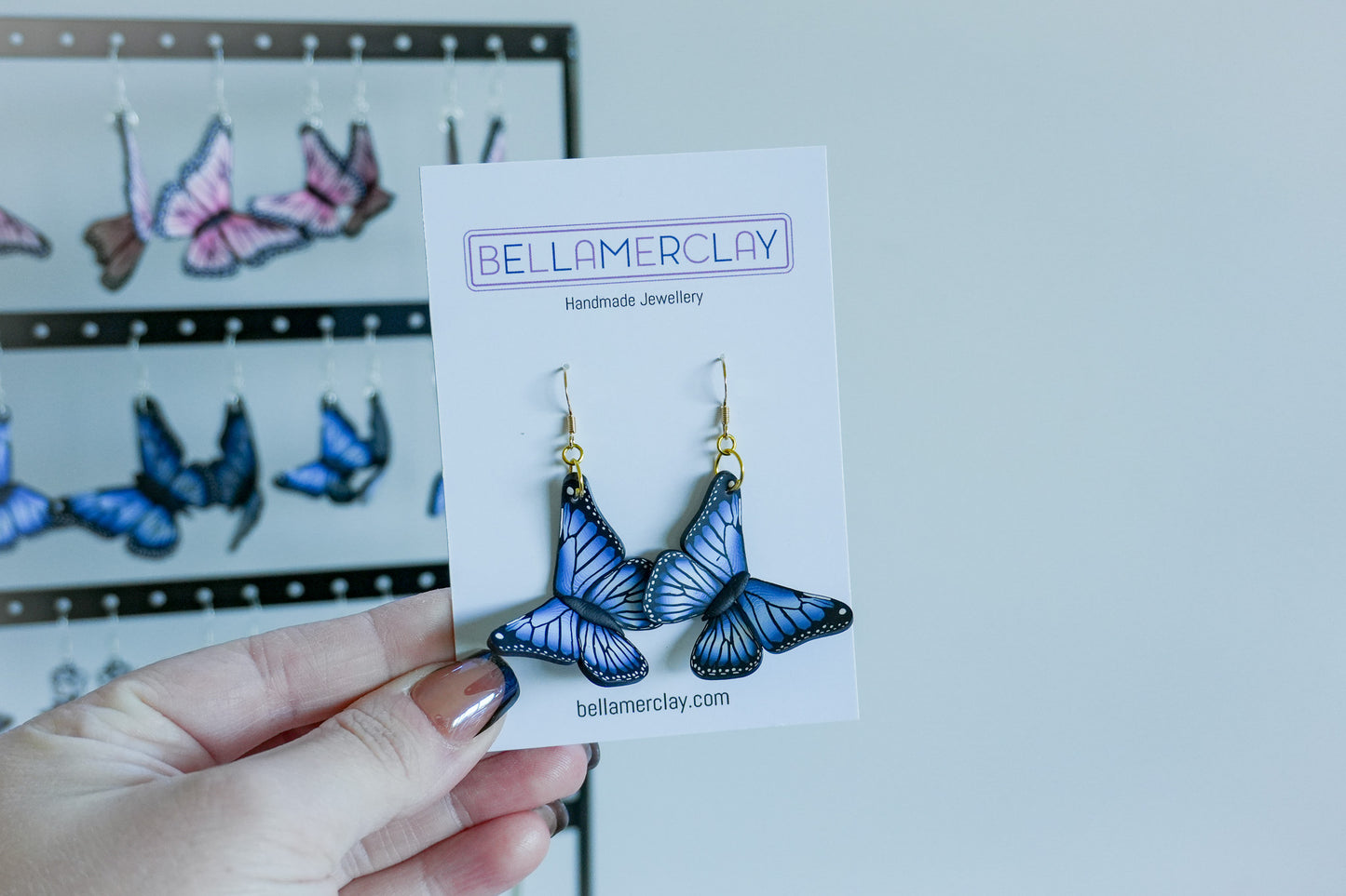 Slightly Bent Blue Butterfly Earrings
