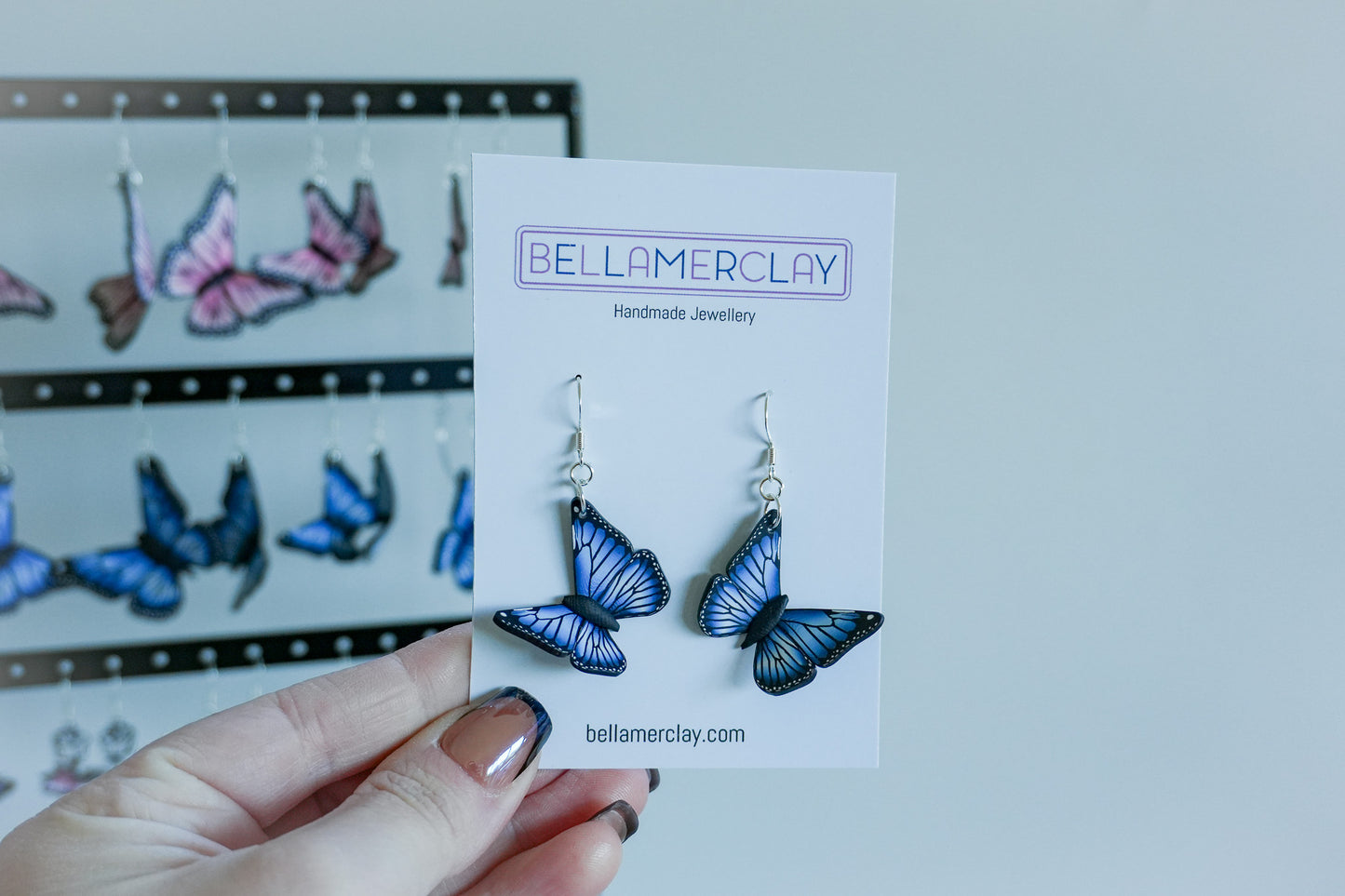 Slightly Bent Blue Butterfly Earrings
