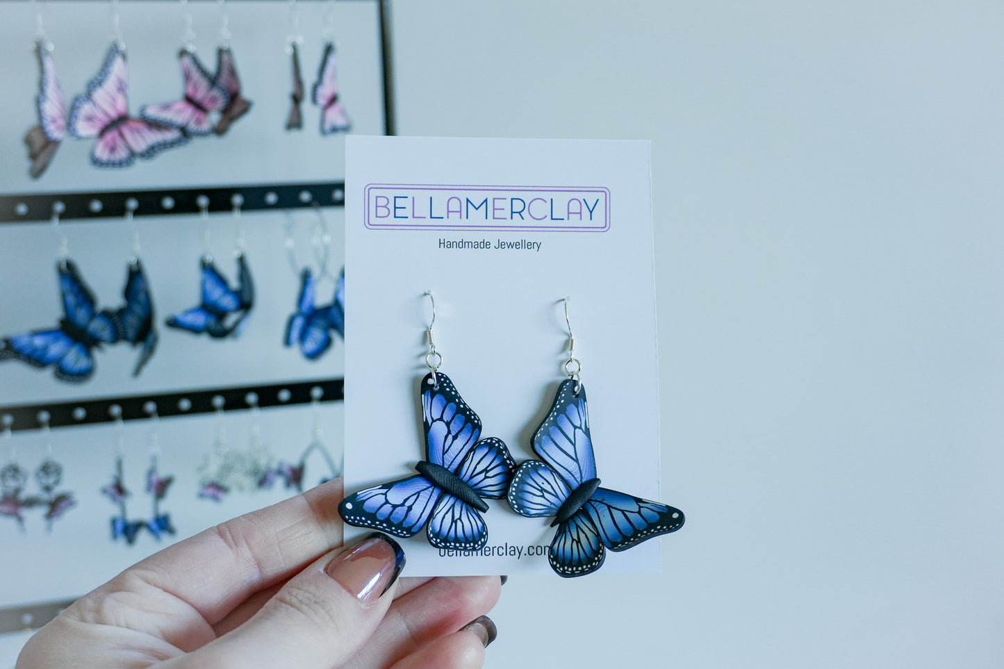 Slightly Bent Blue Butterfly Earrings