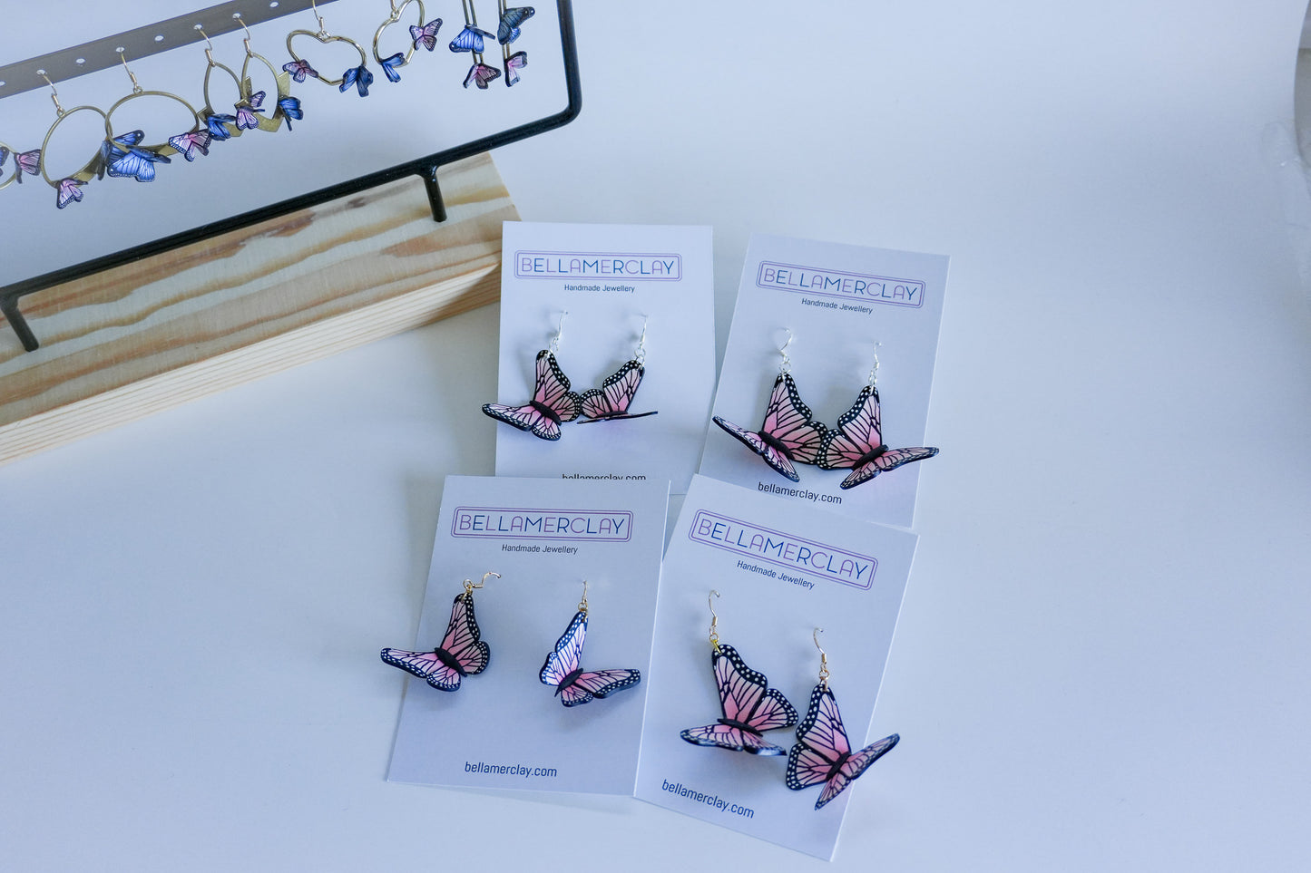 Pink Slightly Bent Butterfly Earrings