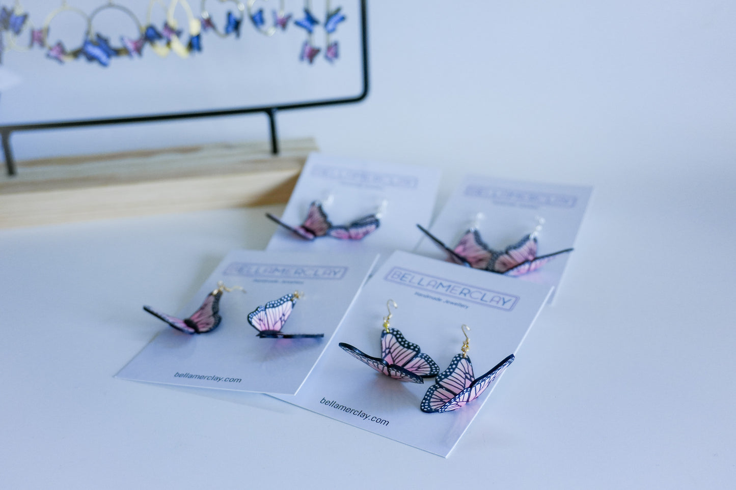 Pink Slightly Bent Butterfly Earrings