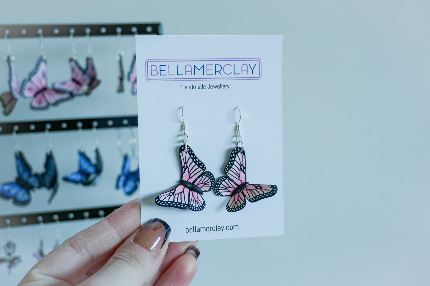 Pink Slightly Bent Butterfly Earrings