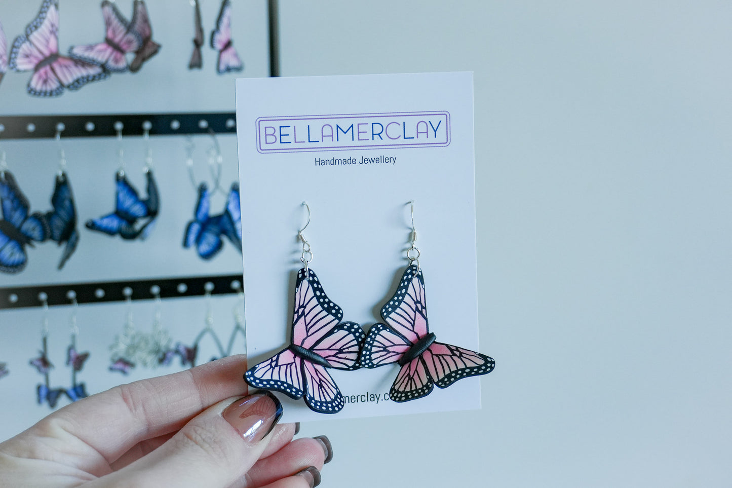 Pink Slightly Bent Butterfly Earrings