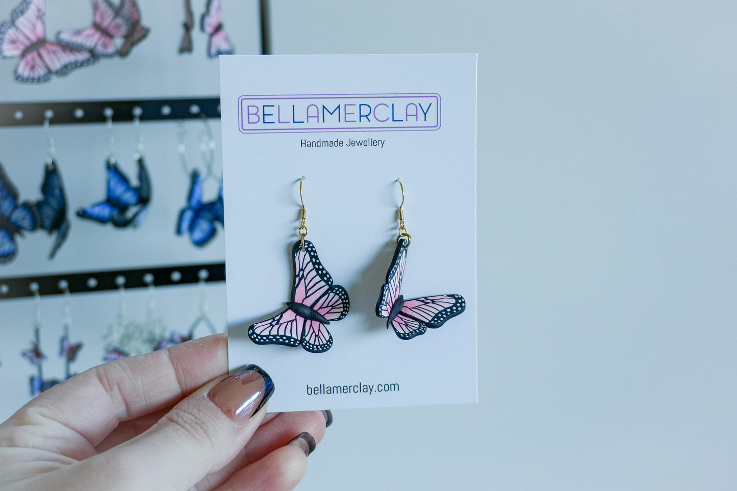 Pink Slightly Bent Butterfly Earrings