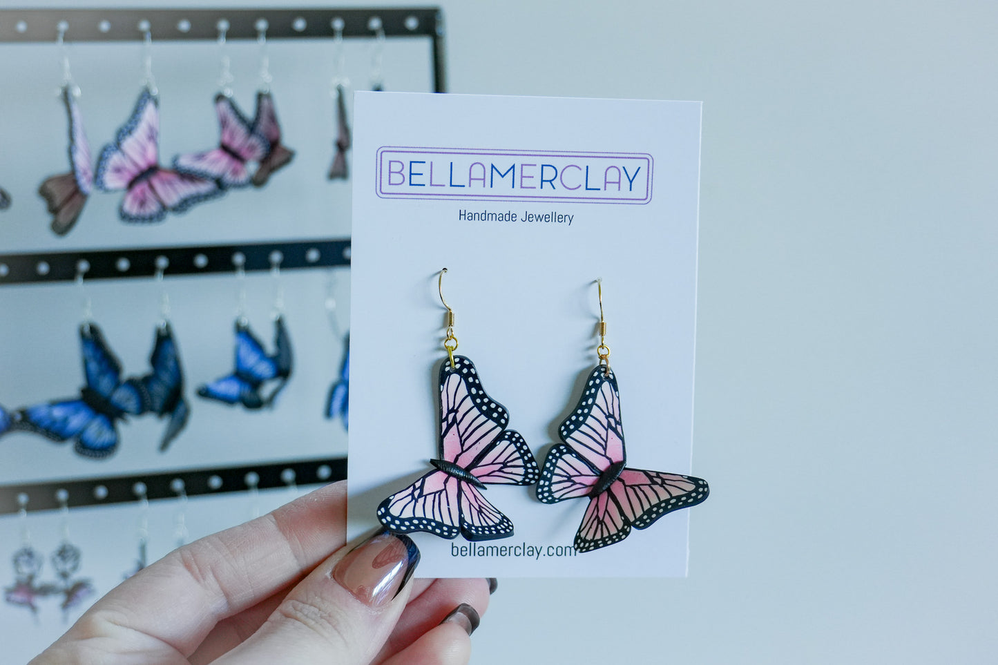 Pink Slightly Bent Butterfly Earrings